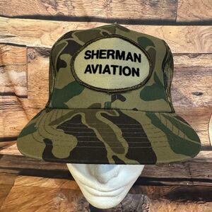 Vintage Sherman Aviation Camo Trucker Hat Dorfman Pacific Co Mesh Snapback Mens